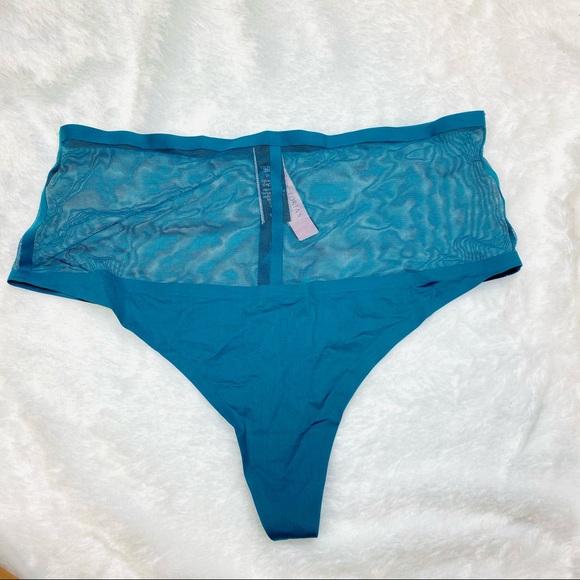 NWT Victoria’s Secret Emerald Mesh High Waist Cut Out Thong V-String Panty - Picture 8 of 14